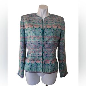 Adrianna Papell Pastel Floral Blazer 100% Silk